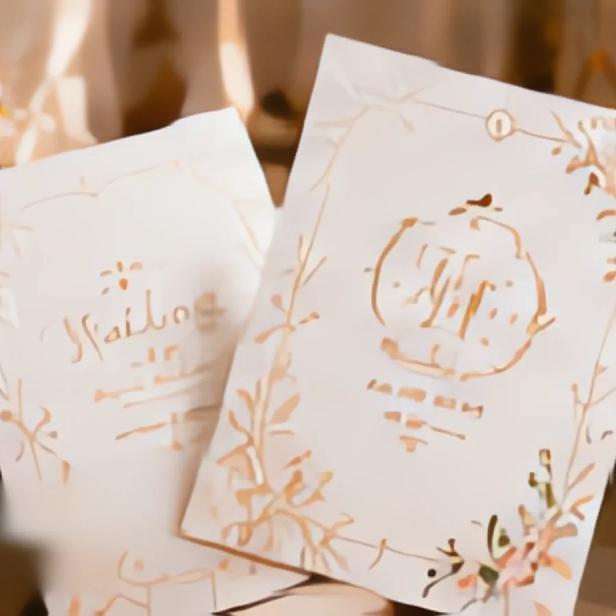 Thiệp cưới vàng champagne họa tiết hoa